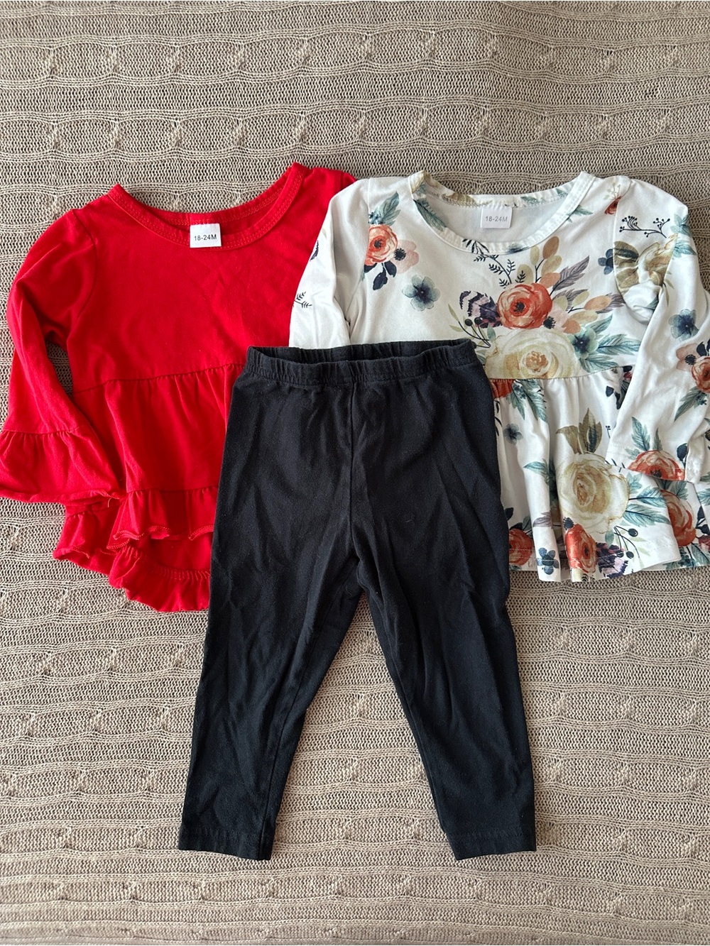 EUC 3pc Baby Girl Mix’n’Match Outfit Set, Peplum & Leggings, 18-24 Months